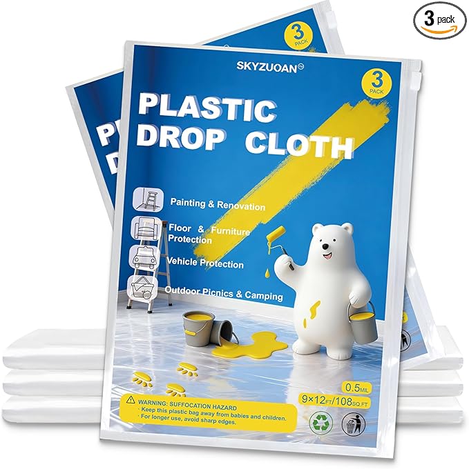 3 Pack Premium Plastic Drop Cloths by Unknown