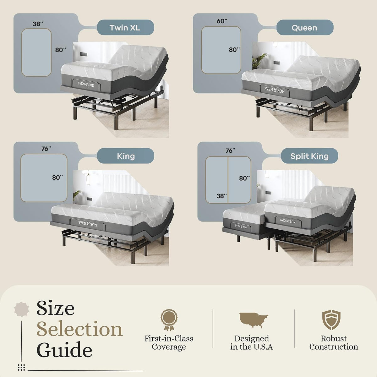 sven & son harmony adjustable bed base, head on a desk or shelf