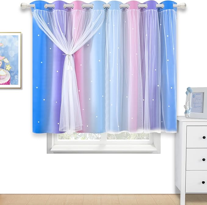 Kinryb Christmas Colorful Star Hollowed Out Curtains Stars Blackout Curtains - Image 2