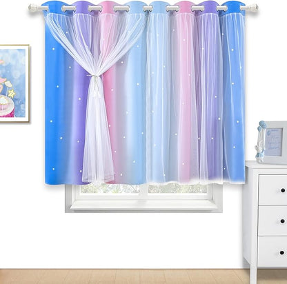 Kinryb Christmas Colorful Star Hollowed Out Curtains Stars Blackout Curtains - Image 2