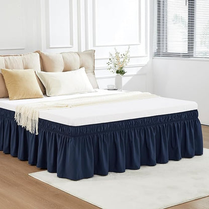 RIMELA Navy Blue Bed Skirt King Size 18 Inch Drop, Elastic Bed Skirting - Image 4