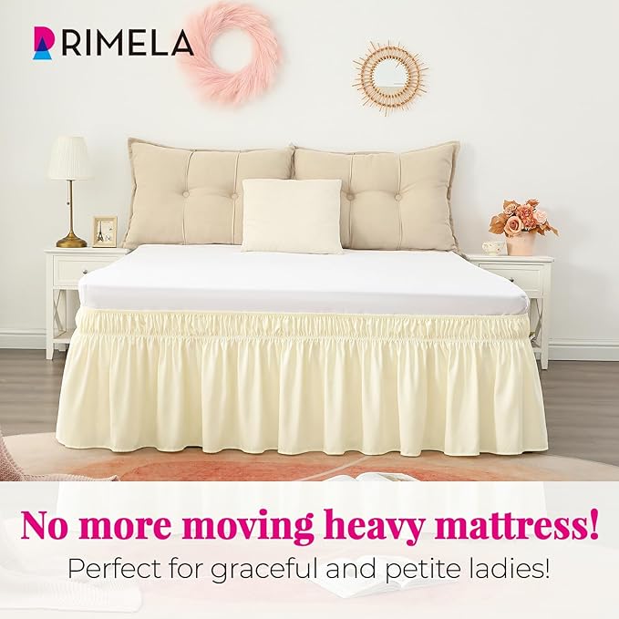 RIMELA Butter Yellow Bed Skirt Queen Size 15 Inch Drop, Elastic Bed Skirting - Image 2