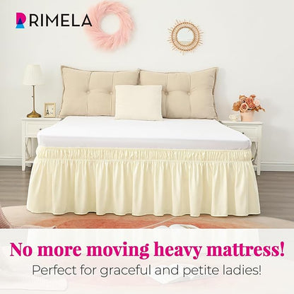 RIMELA Butter Yellow Bed Skirt Queen Size 15 Inch Drop, Elastic Bed Skirting - Image 2