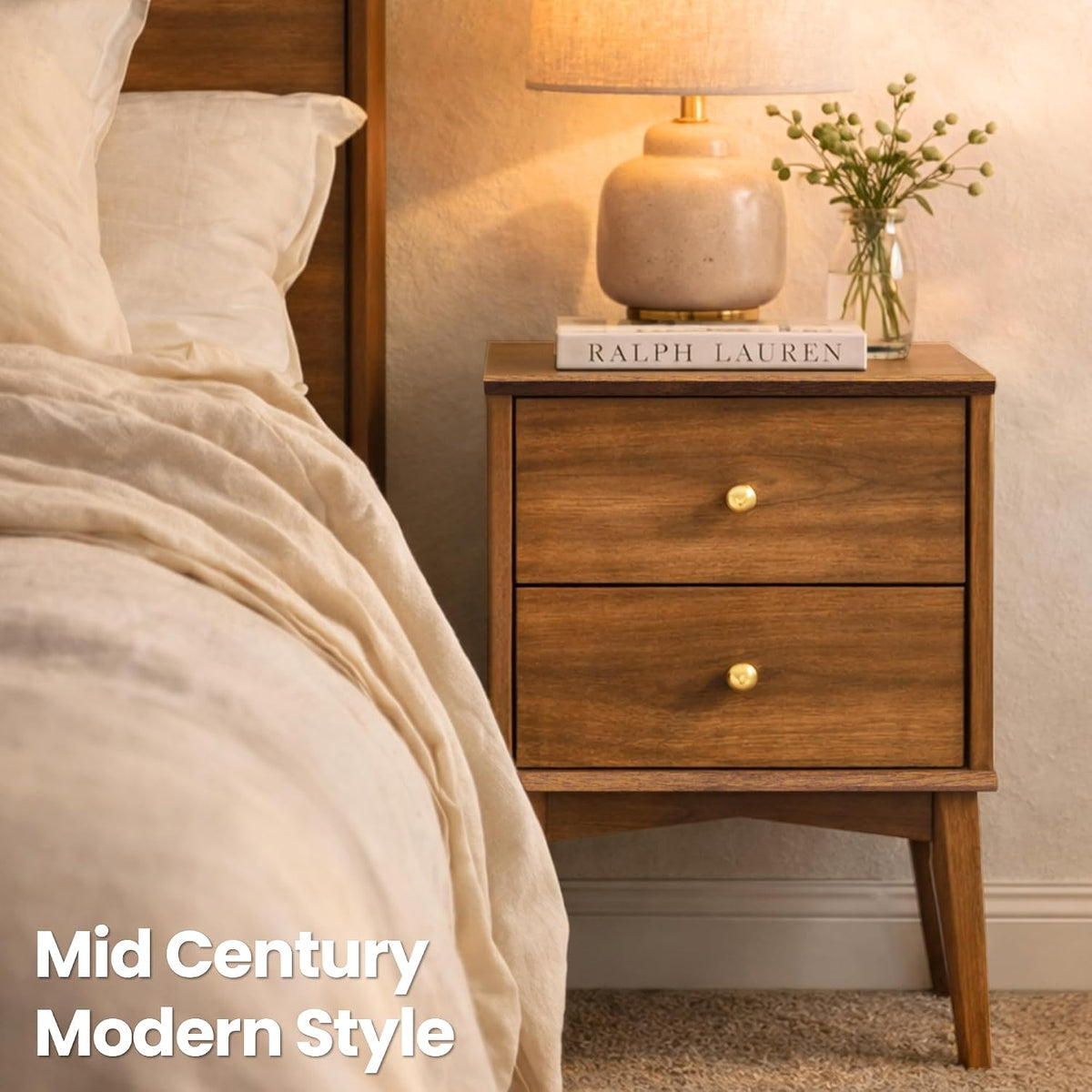 26" tall mid century modern nightstands set of, view 9