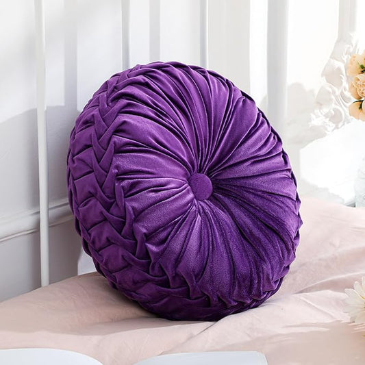1 Pcs Round Throw Pillows Decorative Velvet Pleated Throw Pillows 15'' Diameter by Drydiet