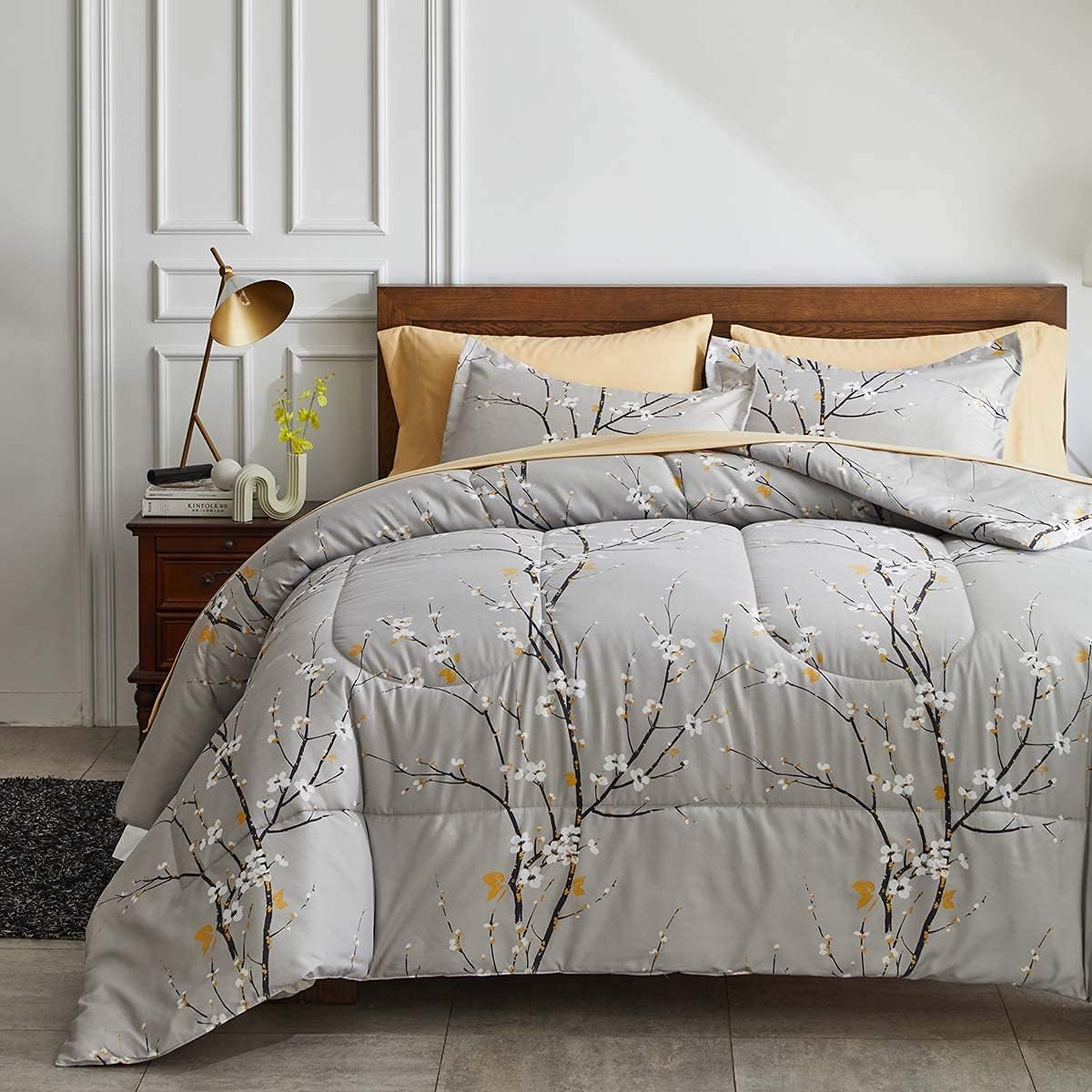gray comforter sheet set bed in a bag, main product view