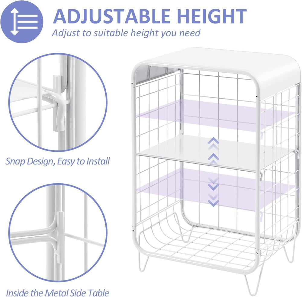 APEXCHASER Cute Nightstand,3 Tier Metal Side Table,White