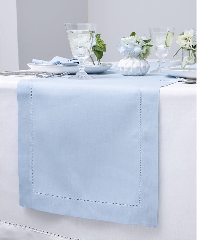 Solino Home Linen Sky Blue Table Runner 156 Inches Long - Image 2