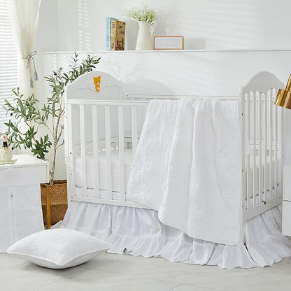 Brandream Crib Bed Skirt for Baby Girls Boys White Boho Bohemian Solid Cotton - Image 6