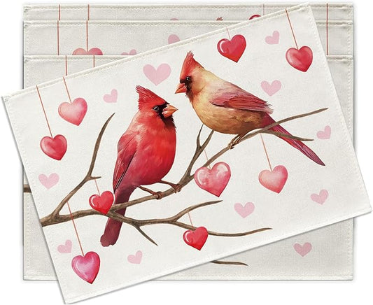 Valentines Day Cardinal Placemats Set of 4, Anniversary Wedding Home Kitchen by Croar