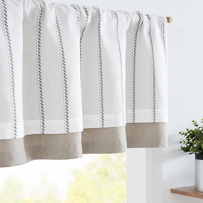 jinchan Nautical Valance Striped Linen Curtain 18 Inch Gray Farmhouse Room by JINCHAN