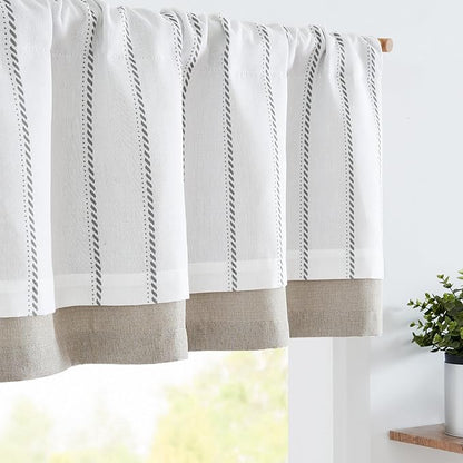 jinchan Nautical Valance Striped Linen Curtain 18 Inch Gray Farmhouse Room by JINCHAN