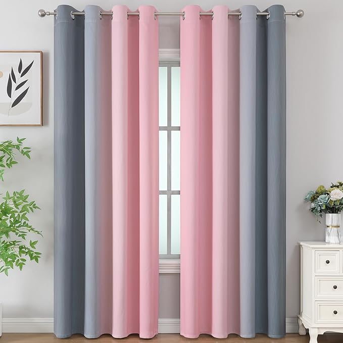 Pink and Grey Blackout Curtains 84 inch Length, Ombre Full Room Darkening - Image 2