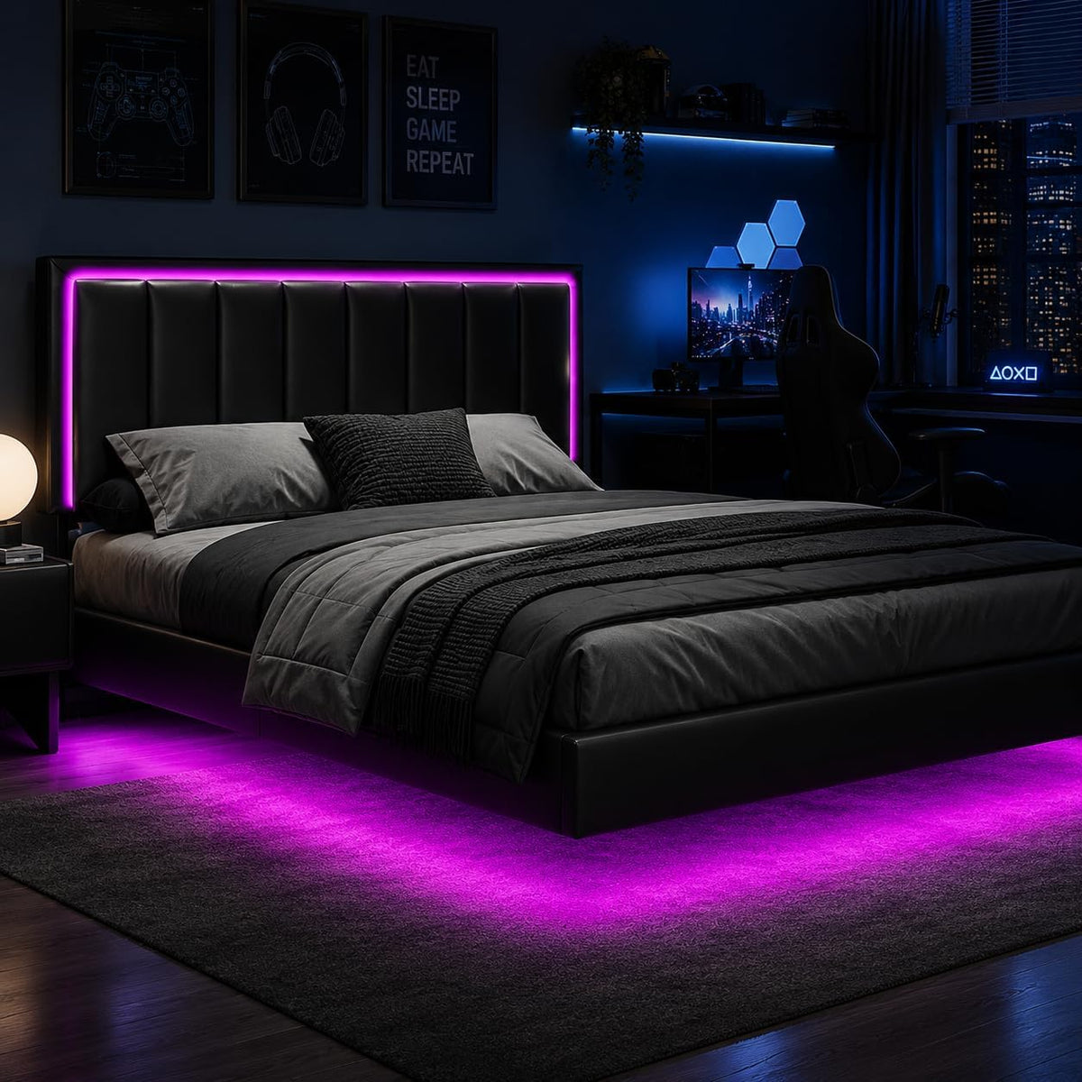 immerstable full size floating bed frame with led, main product view