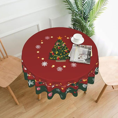 Christmas Tree Round Tablecloth 60 Inch, Christmas Snowflake Decorations Round - Image 2