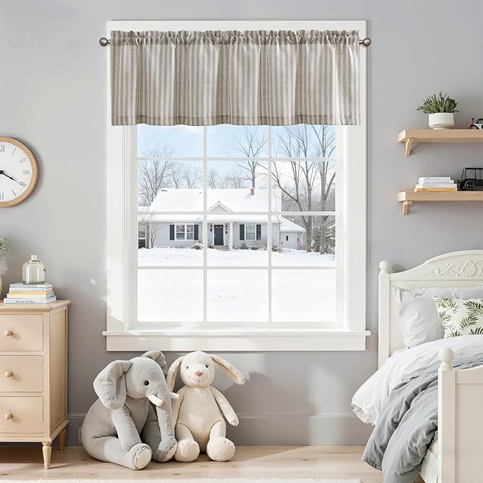 jinchan Valance Curtain Linen Textured Striped Window Curtain - Image 5
