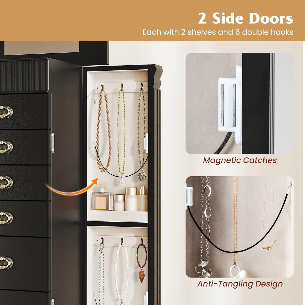 giantex standing jewelry cabinet with 7 drawers, flip-top, package contents