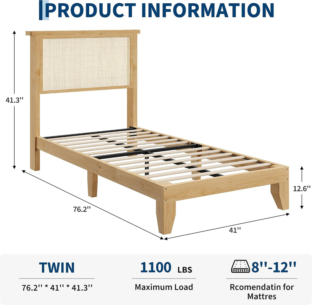 rattan bed frame twin size with natural rattan shown in use