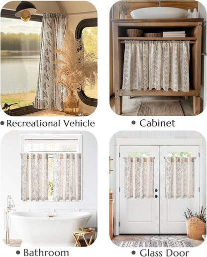jinchan Boho Kitchen Curtains Linen Cafe Tier Curtains 54 Inch Bohemian - Image 9