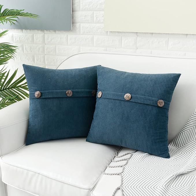 HWY 50 Blue Chenille Throw Pillow Covers 22x22 Inch - Image 2