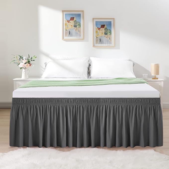 RIMELA Bed Skirt Wrap Around Elastic Dust Ruffles Solid Color Wrinkle and Fade - Image 2