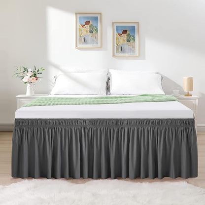RIMELA Bed Skirt Wrap Around Elastic Dust Ruffles Solid Color Wrinkle and Fade - Image 2
