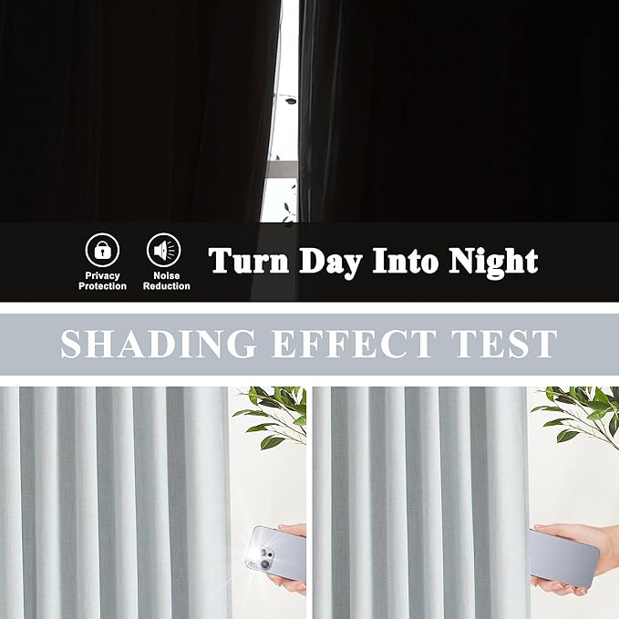 Vision Home Blue Gray Pinch Pleated Full Blackout Curtains Linen Blended Room - Image 5