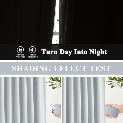 Vision Home Blue Gray Pinch Pleated Full Blackout Curtains Linen Blended Room - Image 3