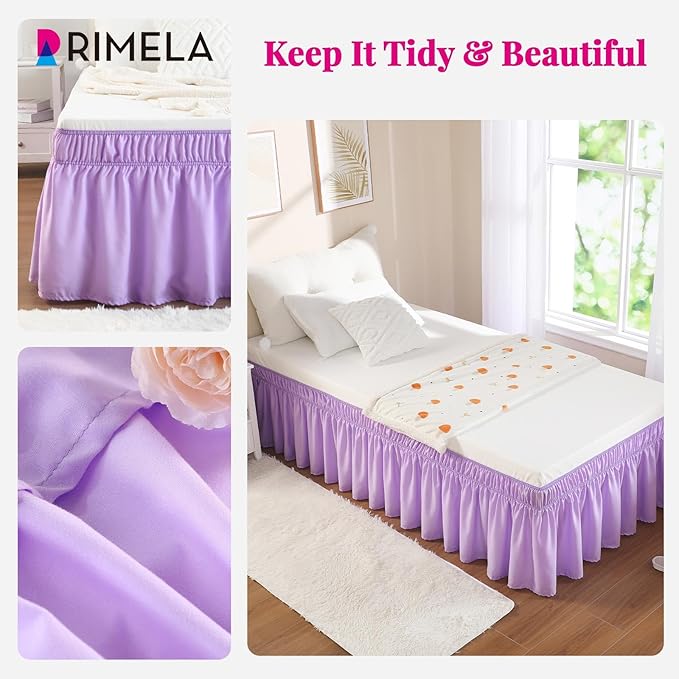 RIMELA Lilac Purple Bed Skirt Twin Size 15 Inch Drop, Elastic Bed Skirting - Image 3