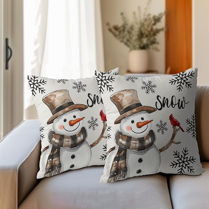 Snowman Throw Pillow Cover Christmas Pillowcase 20x20 Inch Set of 2 Snowflake - Image 6