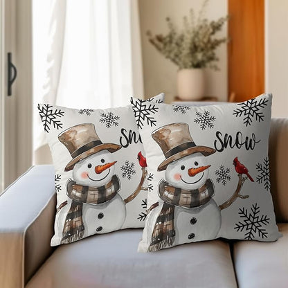 Snowman Throw Pillow Cover Christmas Pillowcase 16x16 Inch Set of 2 Snowflake - Image 6