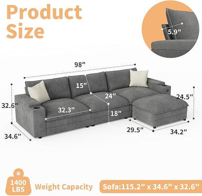 115" L Shaped Cloud Sofa Couch - Image 2