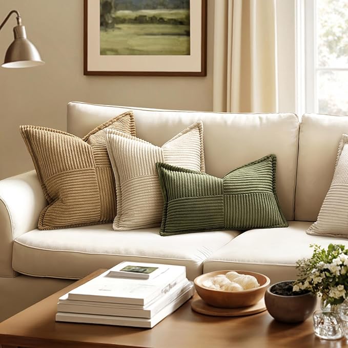 MIULEE Olive Green Corduroy Lumbar Pillow Covers 12x20 Inch 12x20 Inch - Image 2