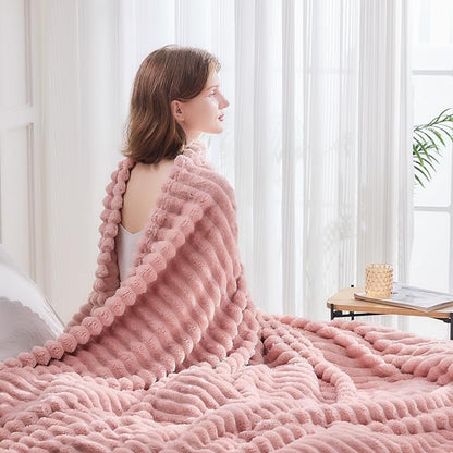 NEWCOSPLAY Super Soft Twin Blanket Pink Premium Silky Flannel Fleece 3D Ribbed - Image 4