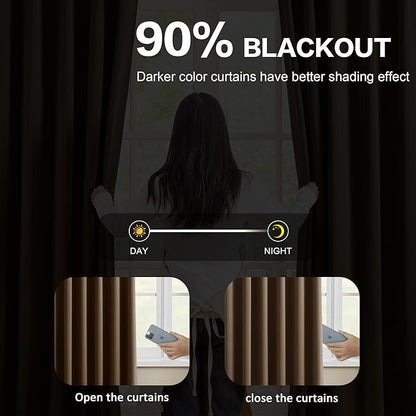 KEQIAOSUOCAI Chocolate Brown Blackout Curtains 108 Inches Long 9 feet Tall - Image 3