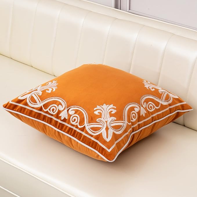 Aeckself European Floral Pillow Cover 16x16 Inch, Luxury Velvet Embroidered - Image 3