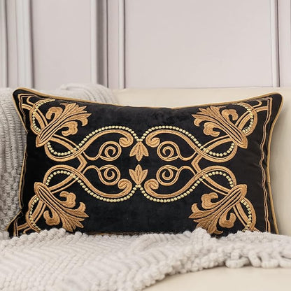 Aeckself European Floral Pillow Cover 12x20 Inch, Luxury Velvet Embroidered by AECKSELF