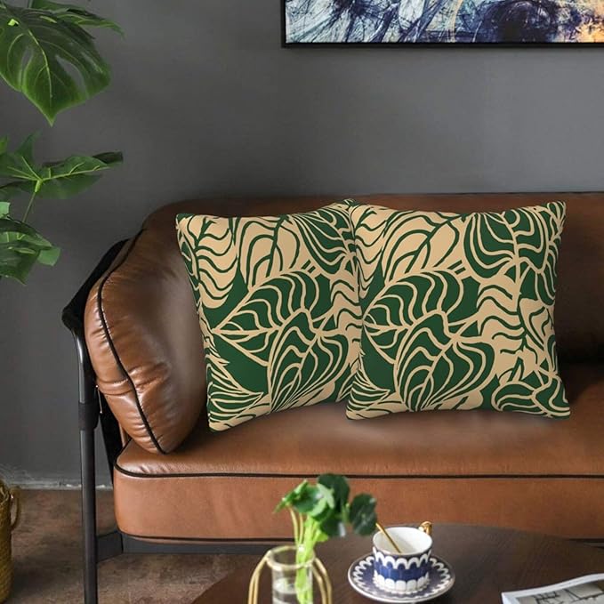 Tropical Green Plant Throw Pillow Covers 18x18 Inch Set of 2 Summer Sage Green by Unknown
