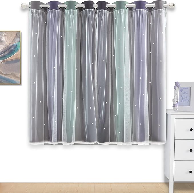 Kinryb Nursery/Kids/Girls Room Star Cut Out Blackout Rainbow Curtain - Image 3
