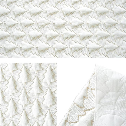 Christmas Trees White Soft Plush Faux Fur Jacquard Gold Sequin Glitter - Image 5