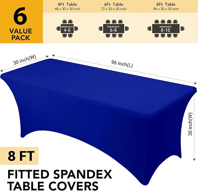 6-Pack Premium Royal Blue Spandex Tablecloths - Image 6