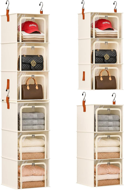 homsorout 6-tier modular hanging closet organizer shelves, beige, main product view