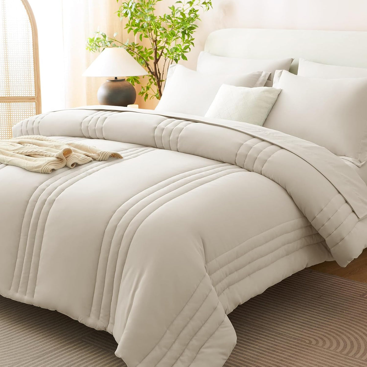 cozylux queen comforter set beige - 7 pieces, main product view