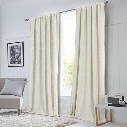CUCRAF Custom Linen 100% Total Blackout Curtains, Light Beige Back Tab and Rod - Image 8