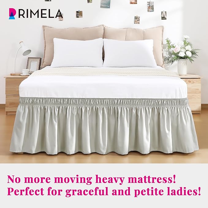 RIMELA Light Grey Bed Skirt Queen Size 15 Inch Drop, Wrap Around Elastic - Image 4