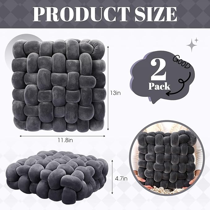 Wenqik 2 Pcs Knot Pillows Square Knotted Plush Throws Soft Accent Pillows - Image 2
