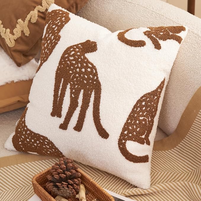 Avigers 18 x 18 Inch Throw Pillow Cushion Cover, Fluffy White Leopard Cheetah by Avigers