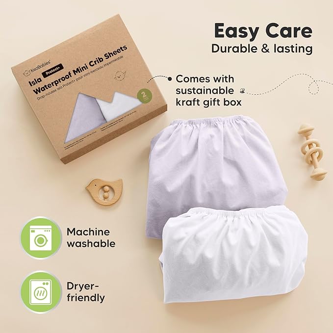 2-Pack Waterproof Pack and Play Sheets, Mini Crib Sheets Fitted - Image 8