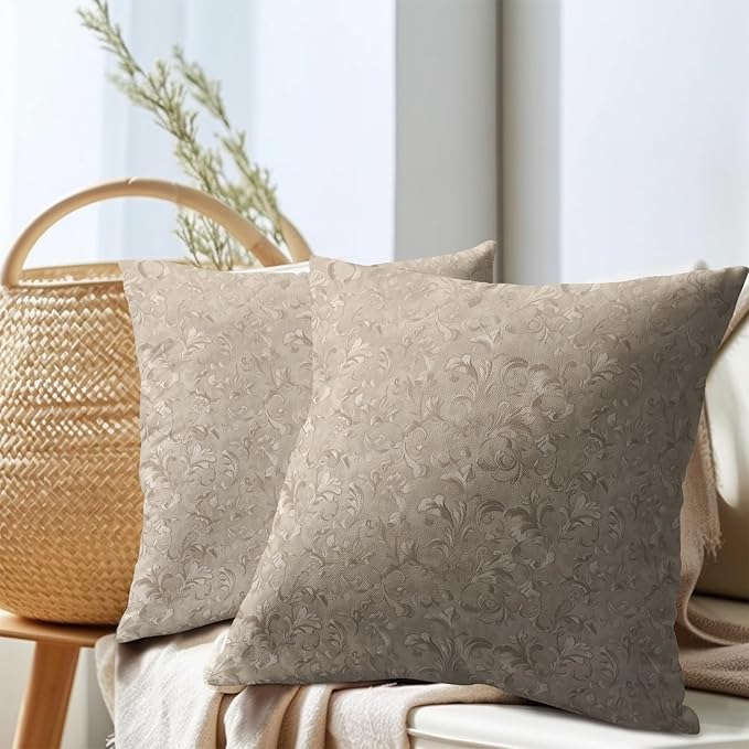 2 PCS Decorative Rustic Floral Throw Pillow Cover 16X16 Inch Pale Brown Block - Image 7