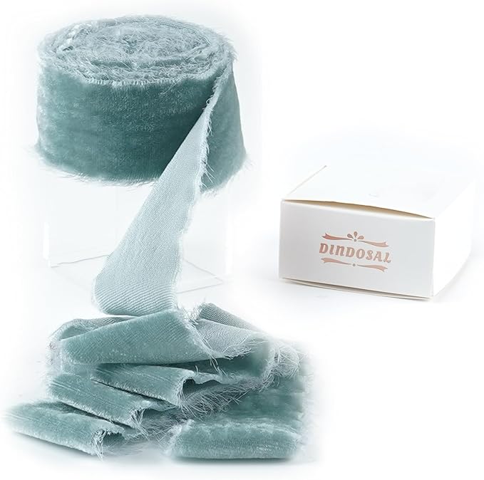 Dusty Blue Silk Velvet Ribbon 1.5 Inch French Blue Frayed Edge Ribbon Blue by DINDOSAL